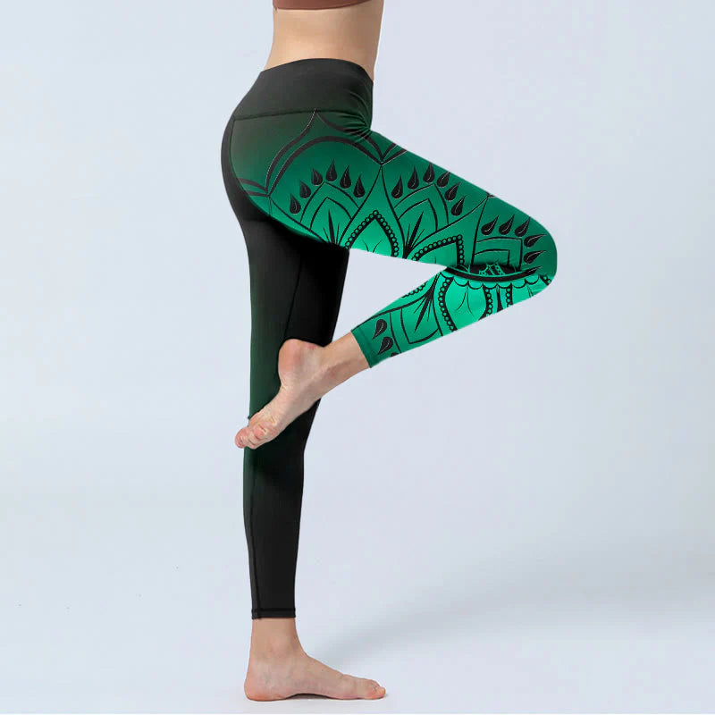 Buddha Stones Dark-Colored Mandala Pattern Gym Leggings Women's Yoga Pants