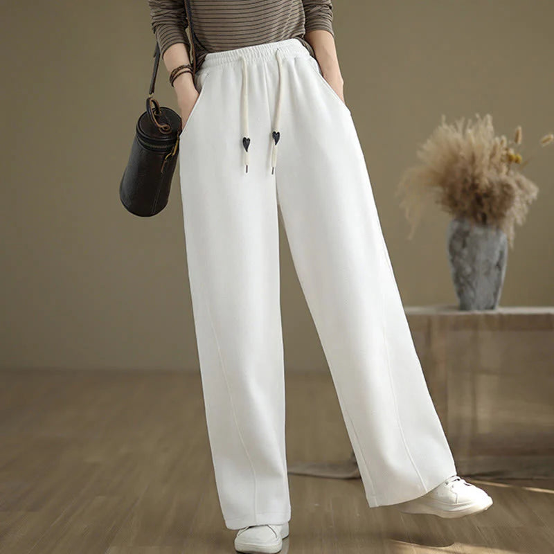 Buddha Stones Solid Color Drawstring Women's Wide Leg Pants With Pockets
