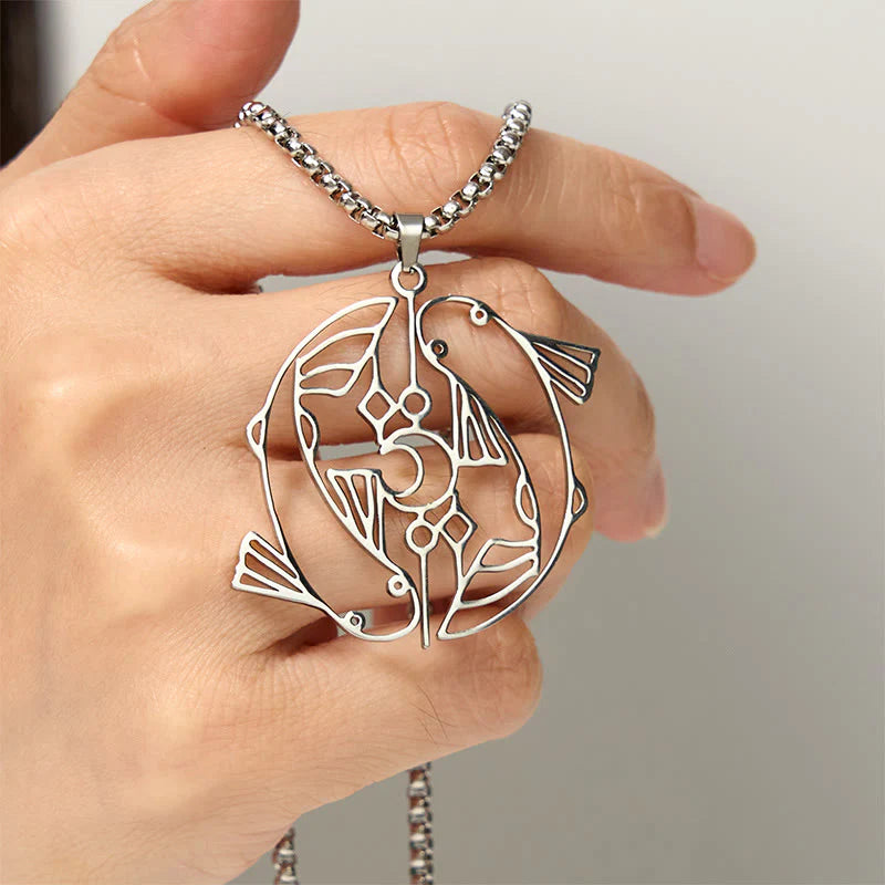 Buddha Stones Vintage Koi Fish Hollow Design Stainless Steel Luck Necklace Pendant