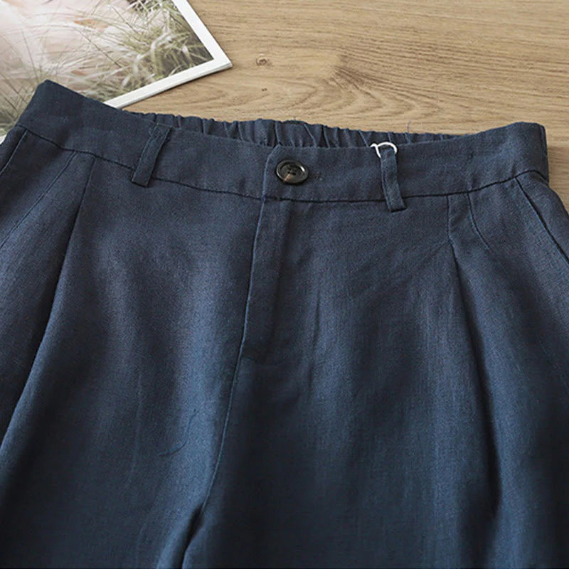 Buddha Stones Casual Retro Plain Women's Cotton Wide Leg Pants With Pockets Zipper