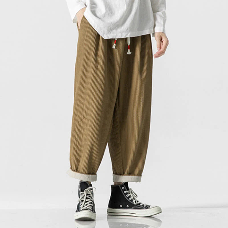 Buddha Stones Fall Solid Color Drawstring Men's Ankle-Length Harem Pants With Pockets