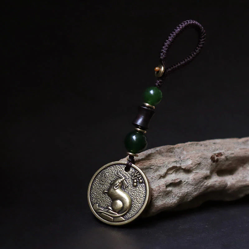 Buddha Stones Chinese Zodiac Year Of The Horse Bagua Fu Character Copper Brass Balance Key Chain