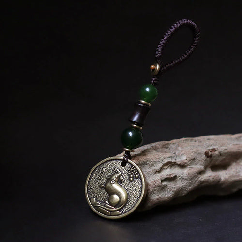 Buddha Stones Chinese Zodiac Year Of The Horse Bagua Fu Character Copper Brass Balance Key Chain