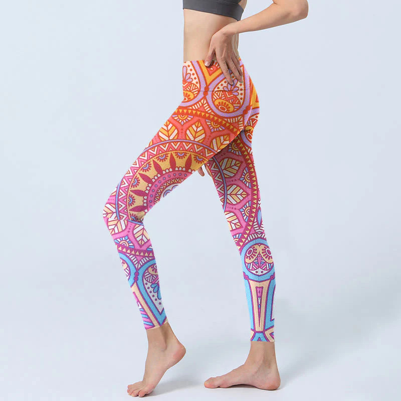 Buddha Stones Colorful Mandala Pattern Gym Leggings Women's Yoga Pants