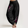 Buddha Stones Pure Cotton Softly Colored Butterfly Flower Vine Pattern Women's Elastic Waist Harem Pants