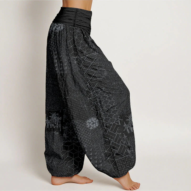 Buddha Stones Geometric Pattern Women's Elastic Waist Harem Pure Cotton Printed Pants