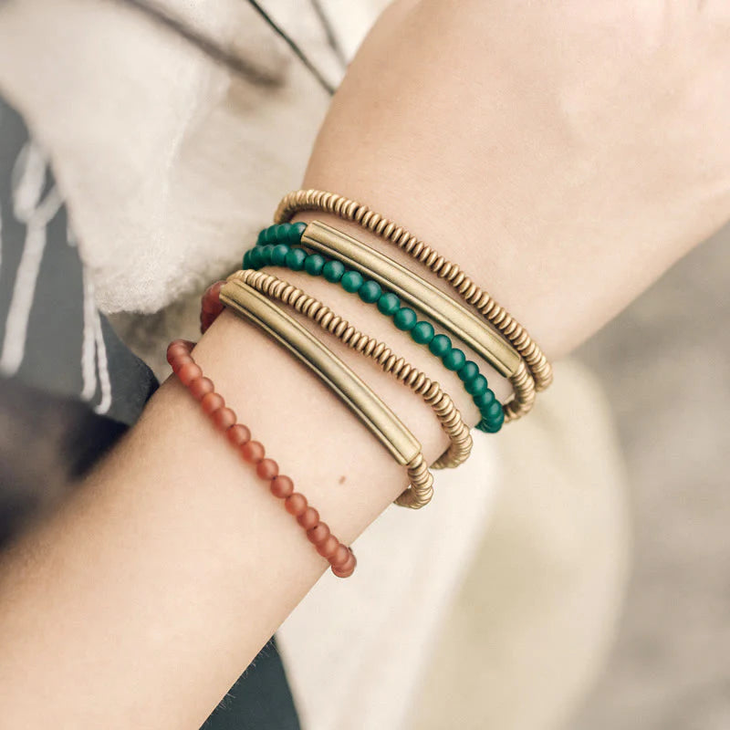 Buddha Stones Tibetan Various Agate Stone Copper Protection Triple Wrap Bracelet