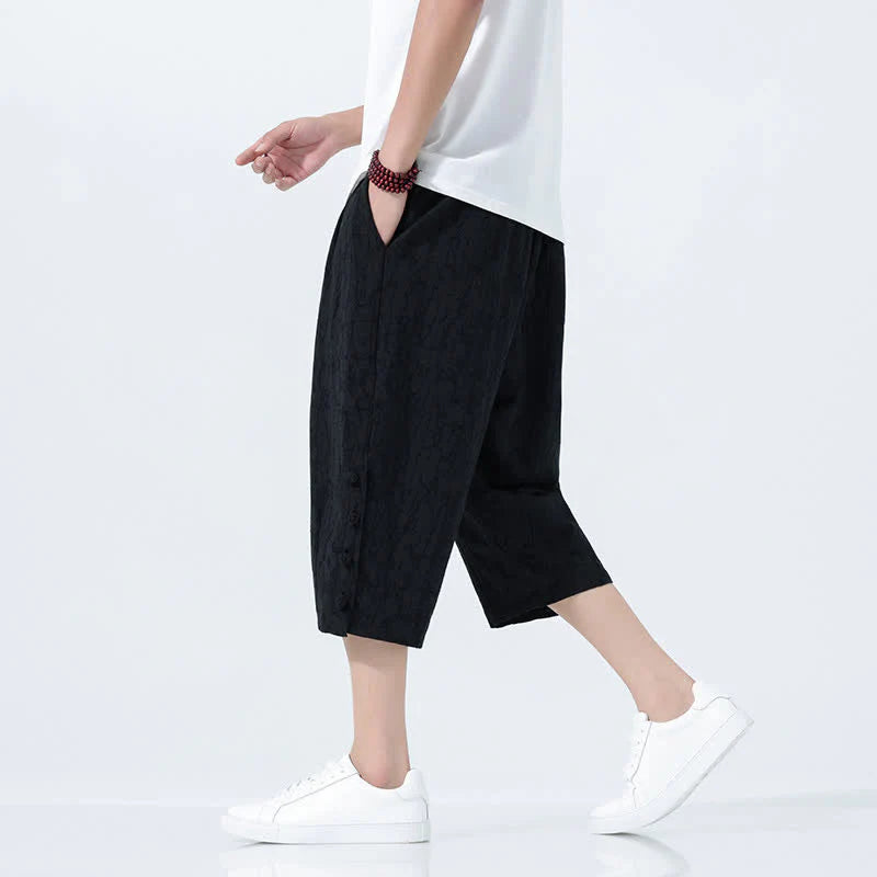Buddha Stones Summer Drawstring Elastic Waist Men's CapriÂ Tapered Pants