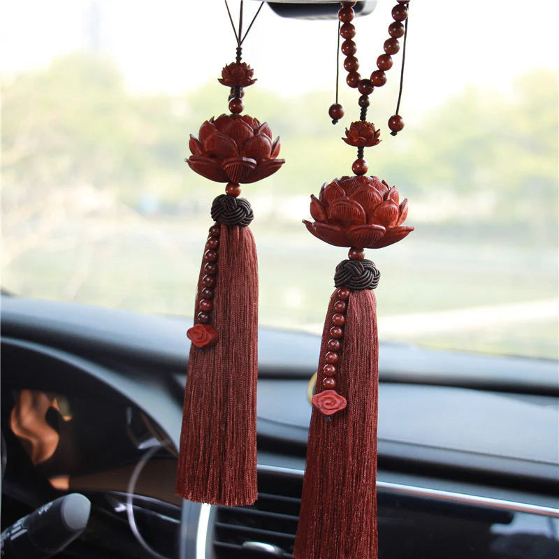 Buddha Stones Tibetan Small Leaf Red Sandalwood Lotus Luck Protection Tassel Decoration (Extra 35% Off | USE CODE: FS35)