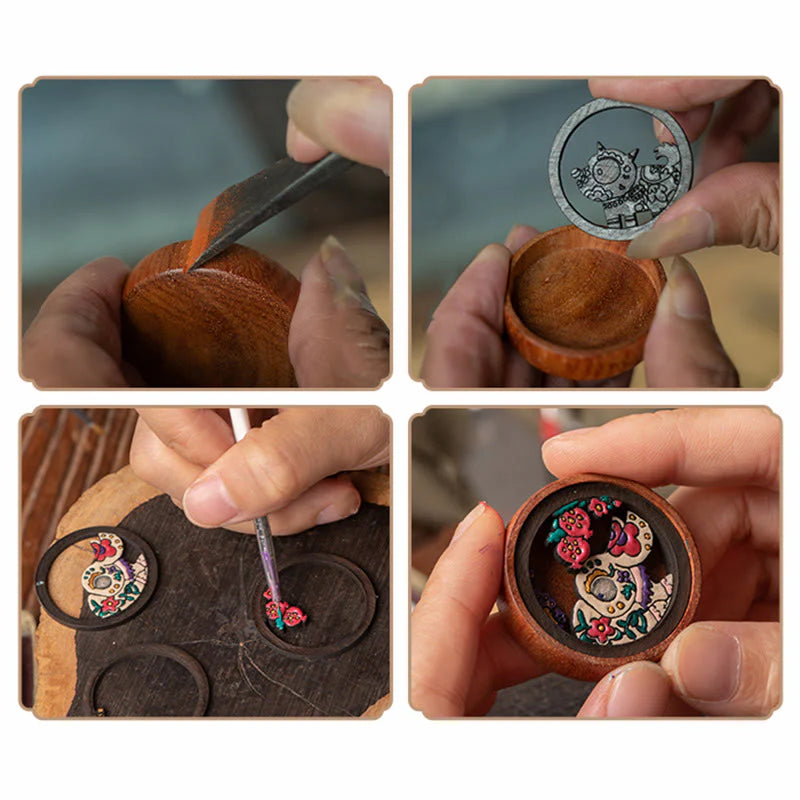 Buddha Stones Year Of The Dragon Hand Painted Chinese Zodiac Rosewood Carved Calm Key Chain (Extra 35% Off | USE CODE: FS35)
