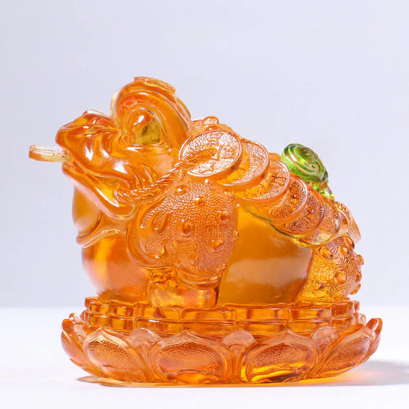Buddha Stones Feng Shui Frog Coins Handmade Liuli Crystal Art Piece Wealth Home Office Decoration