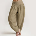 Buddha Stones Cotton Tan Solid Color Women's Elastic Waist Harem Pants