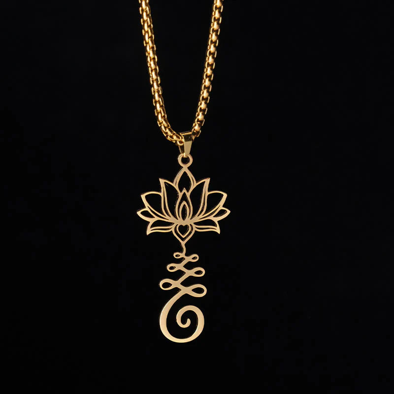 Buddha Stones Chakra Symbol Irregular Design Lotus Stainless Steel Enlightenment Necklace Pendant