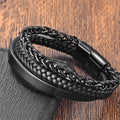Buddha Stones Multi-layered Titanium Steel Calm Leather Buckle Bracelet