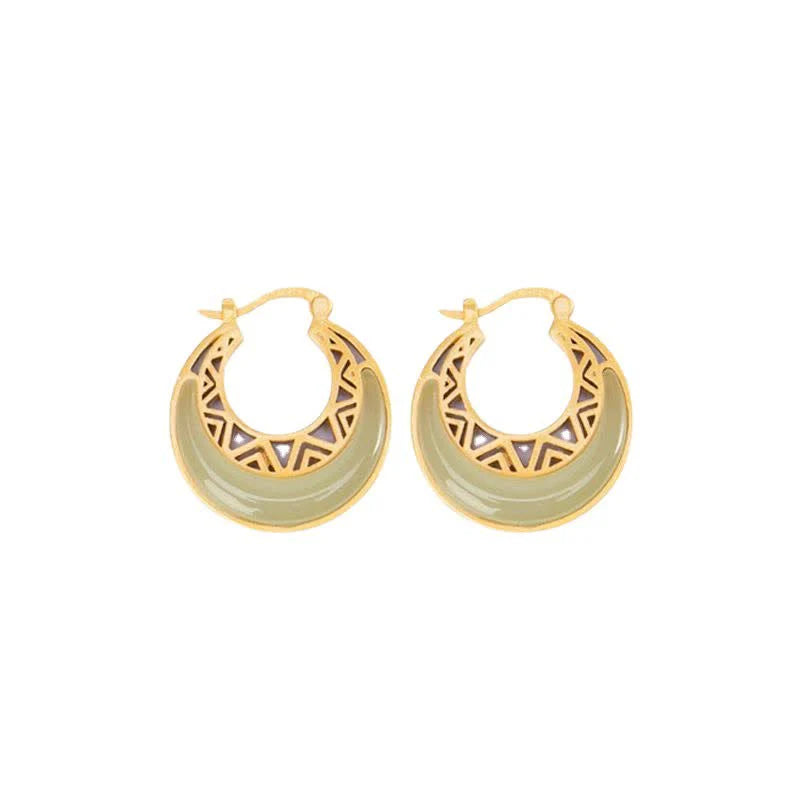 Buddha Stones Crescent Moon Jade Prosperity Drop Earrings