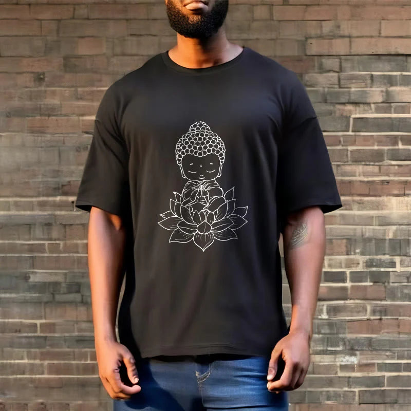 Buddha Stones Peaceful Buddha Lotus Flower Pattern Tee T-shirt