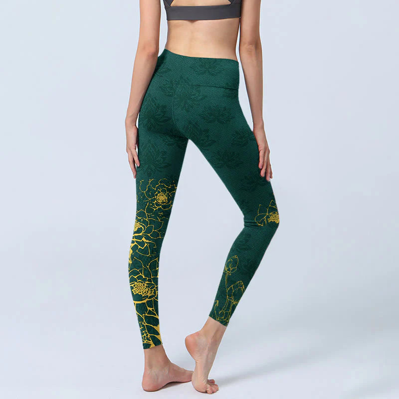 Buddha Stones Lotus Buddha Image Pattern Print Gym Leggings Women's Yoga Pants