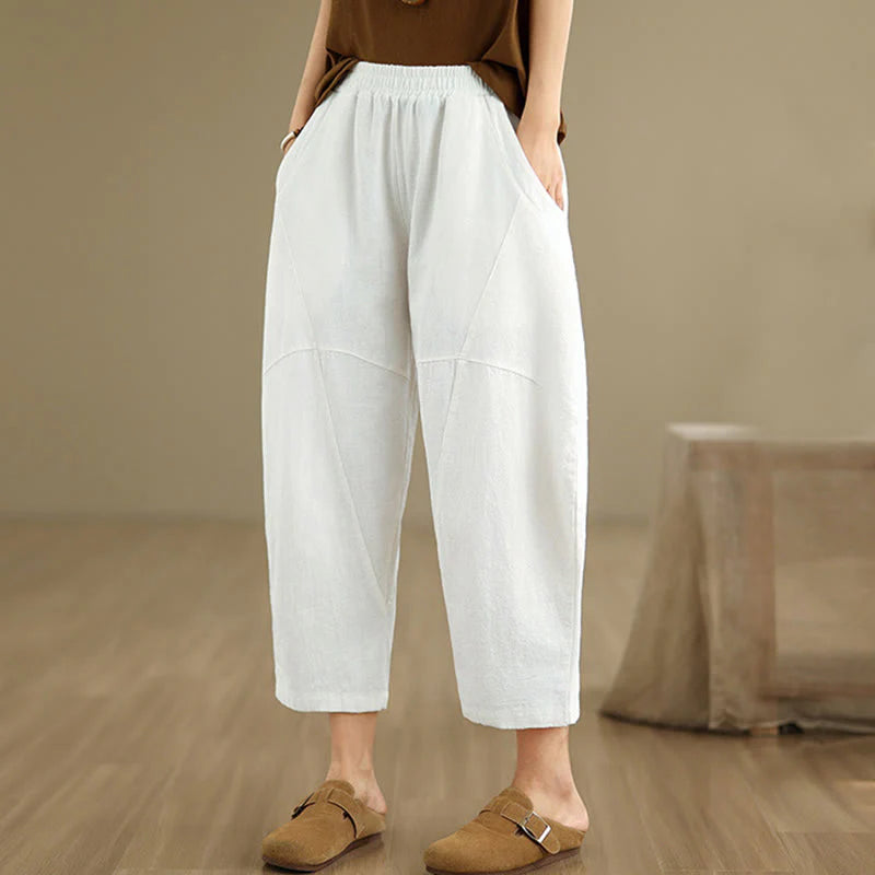 Buddha Stones Spring 7-8 Length Solid Color Women's Cotton Linen Harem Pants With Pockets