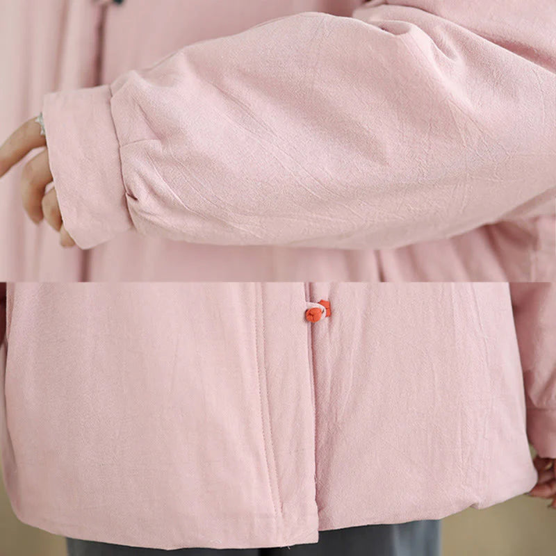 Buddha Stones Women's Winter Chinese Frog-Button Long Sleeve Cotton Thicken Jacket With Pockets