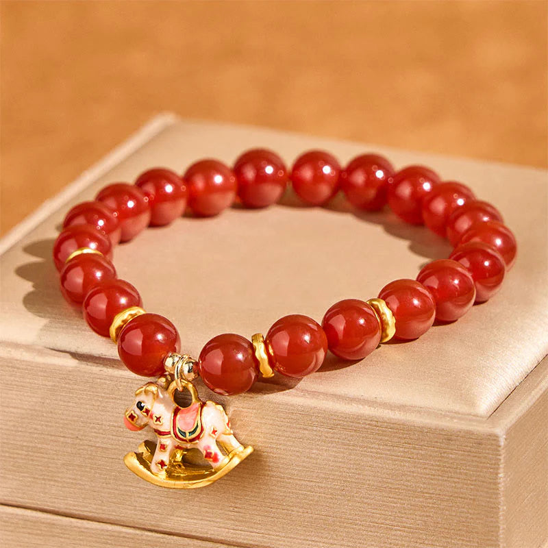Buddha Stones Year Of The Horse Natural Cinnabar Red Agate Calm Confidence Bracelet