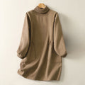 Buddha Stones Winter High Neck Warm Cotton Women's Long Sleeve Midi Dress With Pockets