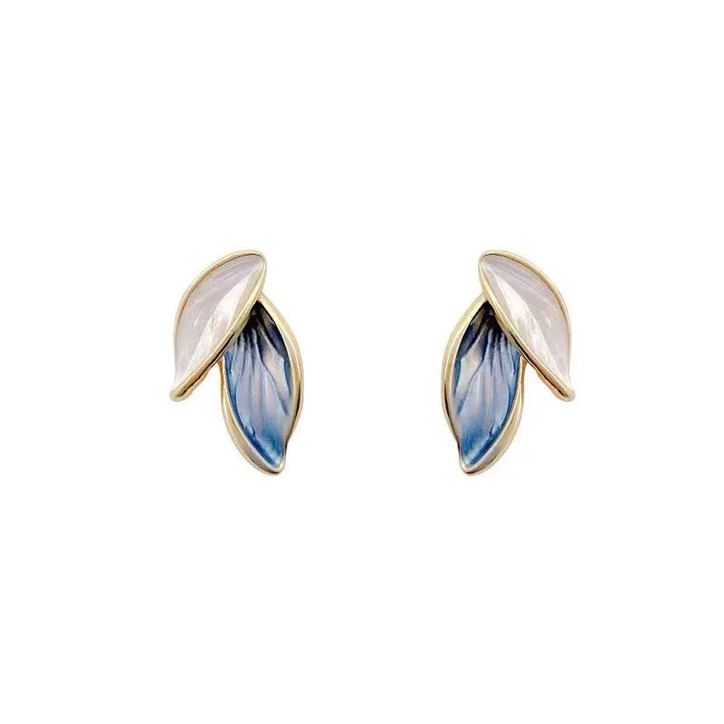 Buddha Stones Leaf Design Luck Stud Earrings