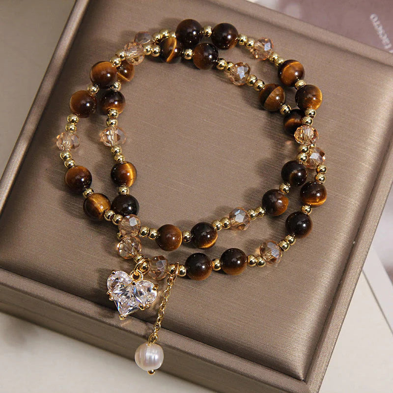 Buddha Stones Natural Tiger Eye Love Heart Double Wrap Protection Bracelet