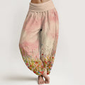 Buddha Stones Cotton Casual Colorful Wildflower Field Pattern Women's Elastic Waist Harem Pants