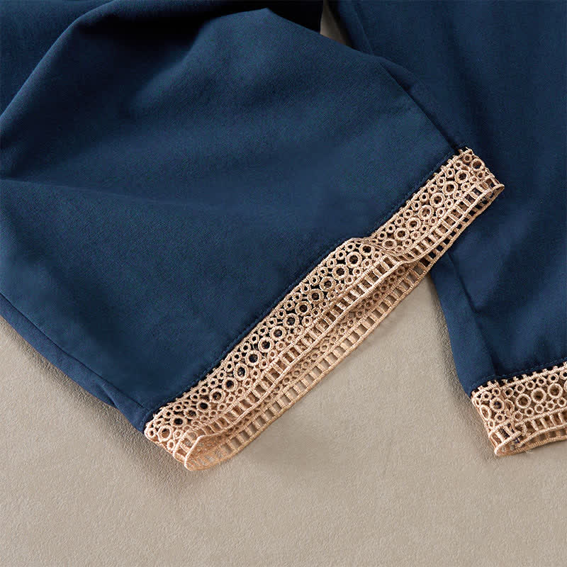 Buddha Stones Summer Lace-trimmed Hem Solid Color Women's Tapered Pants With Pockets