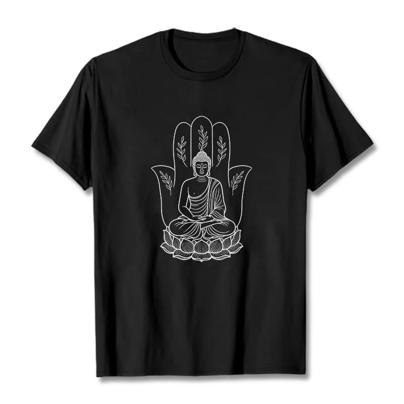 Buddha Stones Meditating Buddha Seated Hand Leaves Lotus Base Tee T-shirt