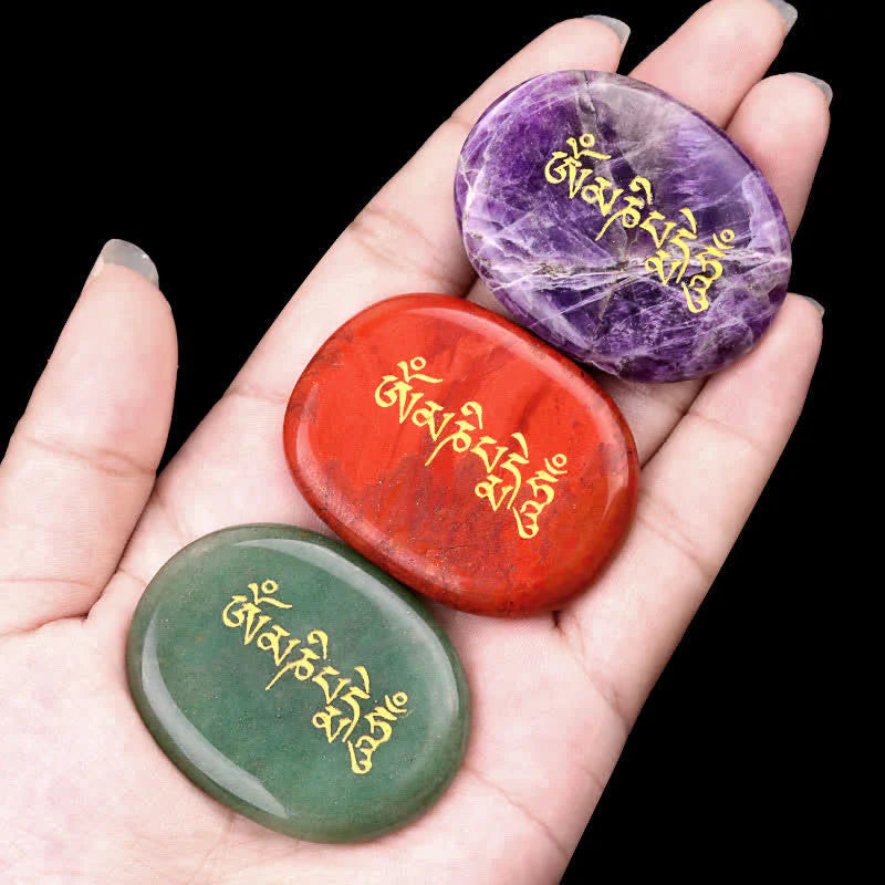 FREE Today: Spiritual Awareness Om Mani Padme Hum Amethyst Tiger Eye Palm Stone Crystal Decor 35*45mm