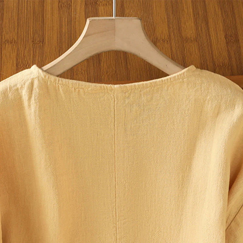 Buddha Stones Casual Summer Plain Crew Neck Women's  Cotton Short Sleeve T-Shirt