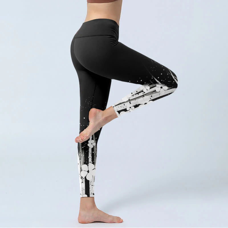 Buddha Stones White Flowers Aquatic Plants Pattern Print Gym Leggings Women's Yoga Pants
