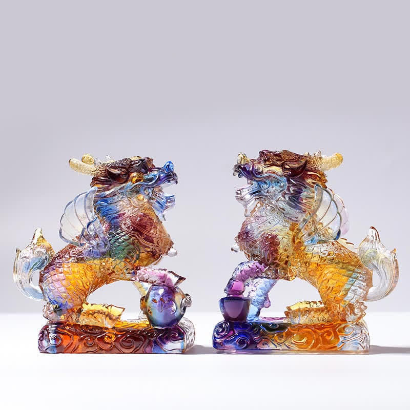 Buddha Stones Feng Shui Kirin Handmade Liuli Crystal Art Piece Fortune Home Office Decoration