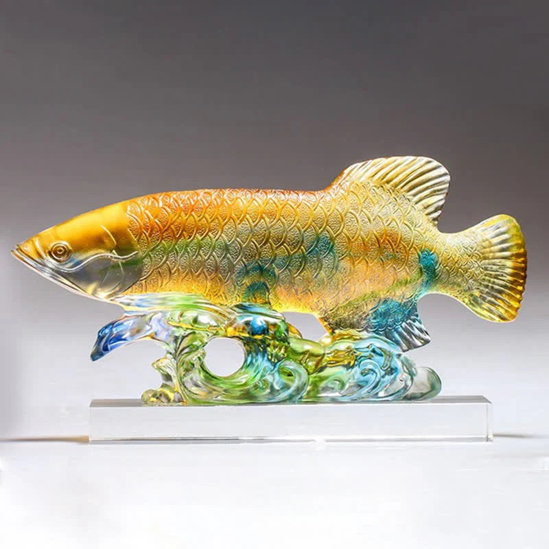 Buddha Stones Handmade Liuli Crystal Koi Fish Art Piece Luck Home Office Decoration