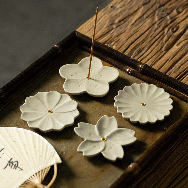 Buddha Stones Lotus Cherry Blossom Plum Blossom Chrysanthemum Healing Ceramic Incense Burner Decoration