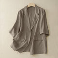 Buddha Stones Women's Three Quarter Sleeve Button Cotton Small Suit Jacket With Pockets