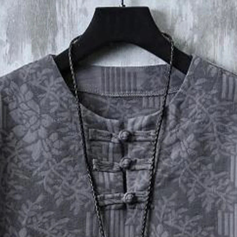 Buddha Stones Summer Floral Pattern Frog-Button Half Sleeve Cotton Men's Shirt