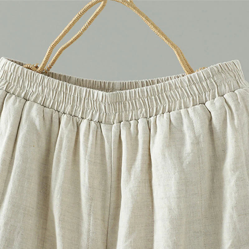 Buddha Stones Embroidered Frog Button Padded Women's Wide Leg Pants With Pockets