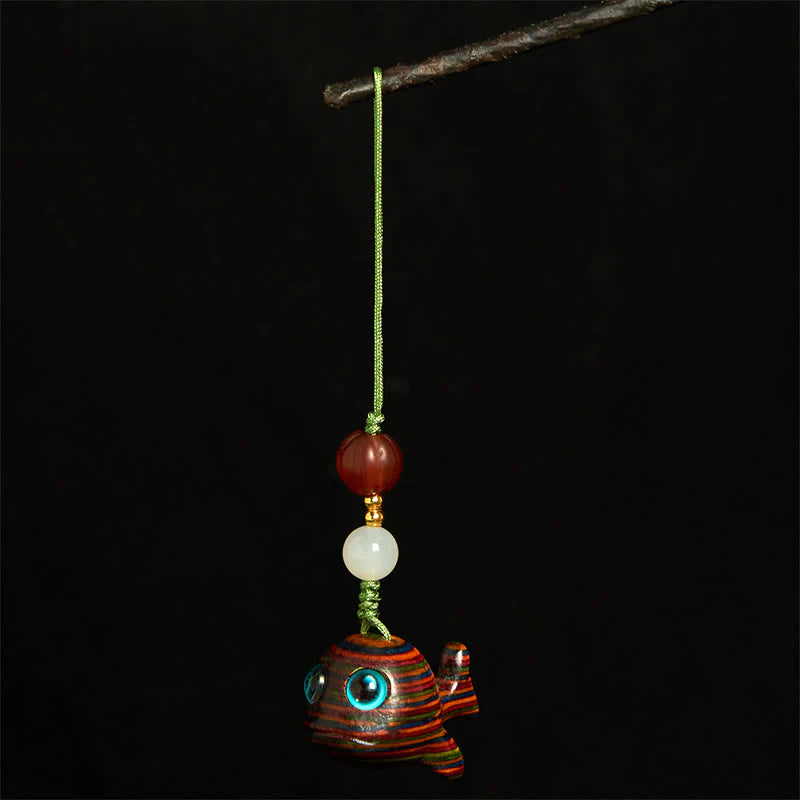 Buddha Stones Rainbow Eucalyptus Dolphin Carved Positive Key Chain Phone Hanging Decoration