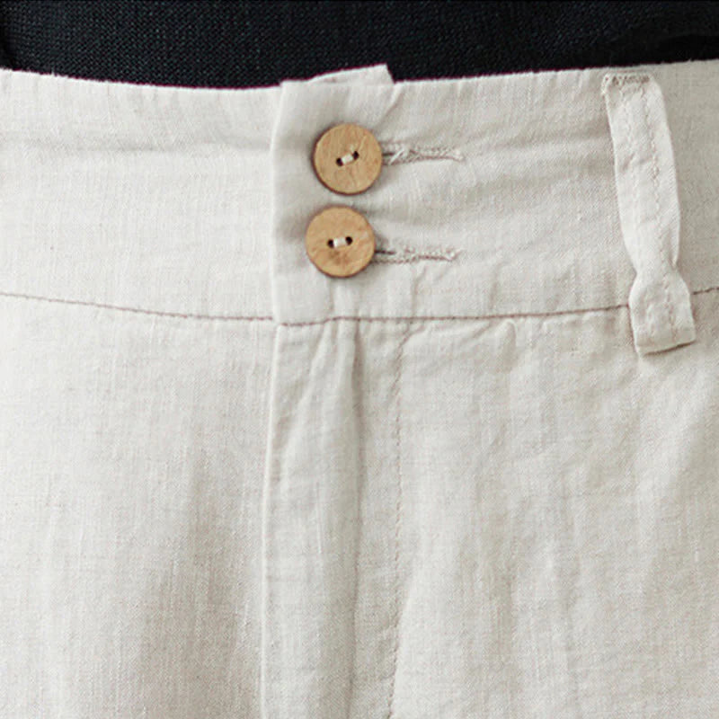 Buddha Stones Daily Solid Color Patchwork Simple Design Cotton Linen Women's Pants With Pockets