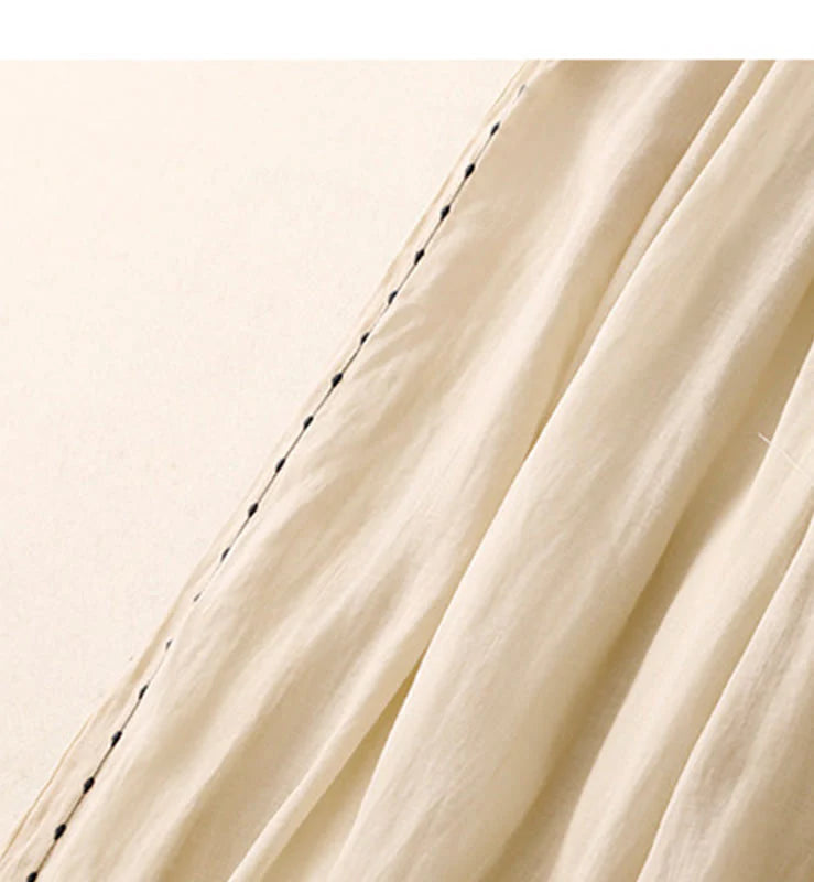 Buddha Stones Commute Solid Color Embroidery Drawstring Women's Wide Leg Ankle-Length Cotton Pants With Pockets