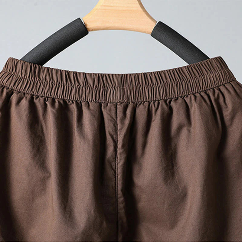 Buddha Stones Winter Elastic Waist Cotton Thermal Women's Cropped 7-8 Length Harem Pants With Pockets