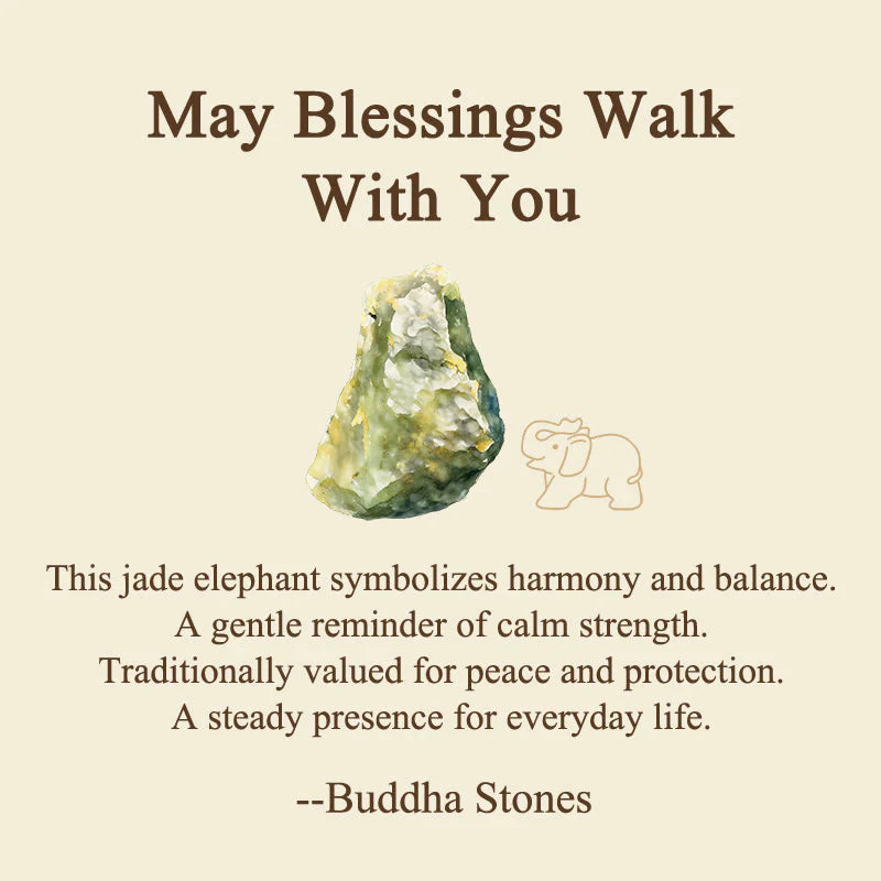 Buddha Stones ''May Blessings Walk With You'' Natural Small Elephant Amazonite Amethyst Jade Black Obsidian Stone Decoration Includes Gift Message Card