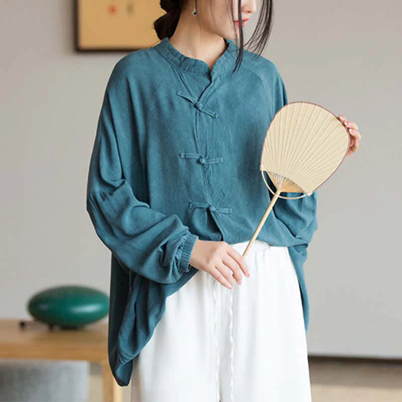 Buddha Stones Frog-Button Long Sleeve Shirt Zen Tai Chi Meditation Top Hanfu Clothing Jacket