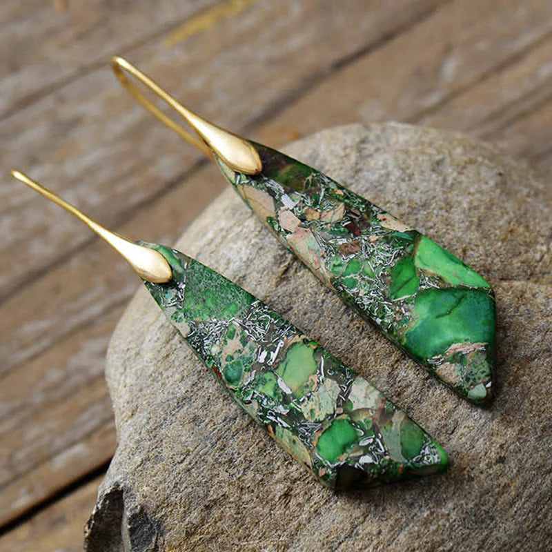 Buddha Stones Natural Emperor Stone Geometric Crystal Anti-Stress Earrings