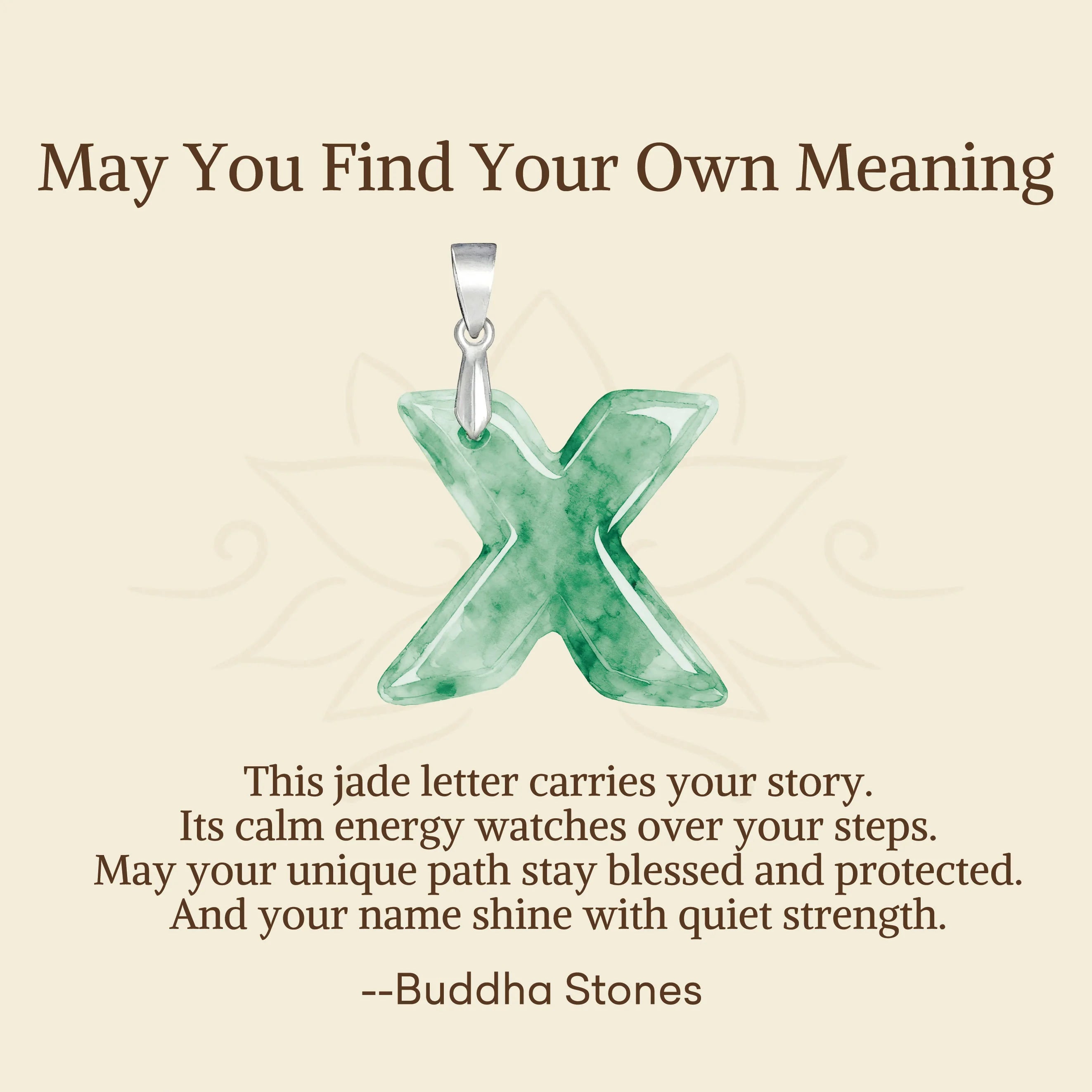 Buddha Stones May You Find Your Own Meaning Natural A-Z Letter Jade 925 Sterling Silver Chain Necklace Includes Gift Message Card