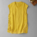 Buddha Stones Chinese Frog-Button Lace Patchwork Design Stand Collar Women's Cotton Sleeveless Vest