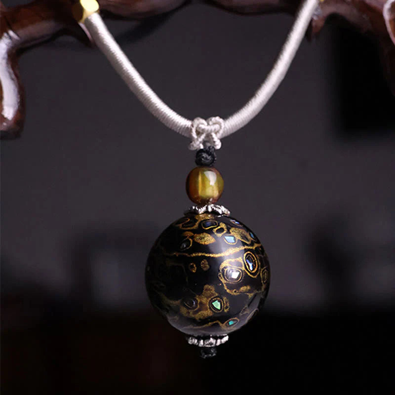 Buddha Stones Ebony Wood Colorful Lacquer Craft Bead Calm Necklace Pendant