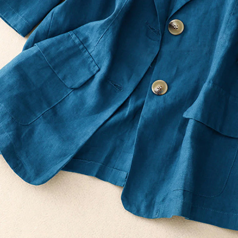 Buddha Stones Women's Three Quarter Sleeve Button Cotton Small Suit Jacket With Pockets